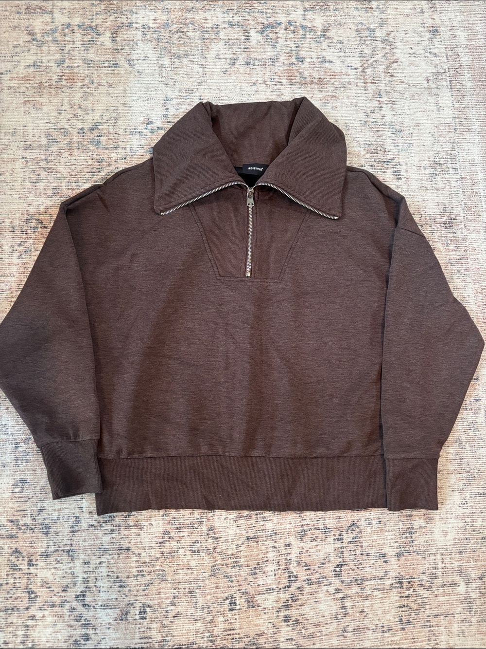 Women’s NET Brown Zip-Up Collar Sweater